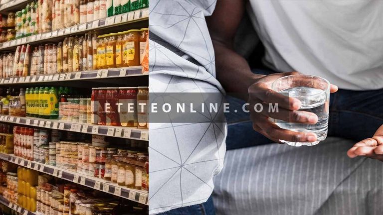 Can-Foods-in-a-supermarket-and-a-man-taking-drugs